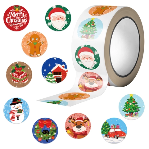 Christmas Decorative Stickers Roll Cartoon Santa Reindeer Patterns PVC Adhesive Labels For DIY Gift Sealing Scrapbooking