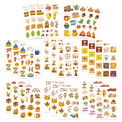 Autocollants de Scrapbooking DIY Thème Automne Imperméables en PVC Renard Citrouille Feuille d'érable Décoration d'automne pour Journal