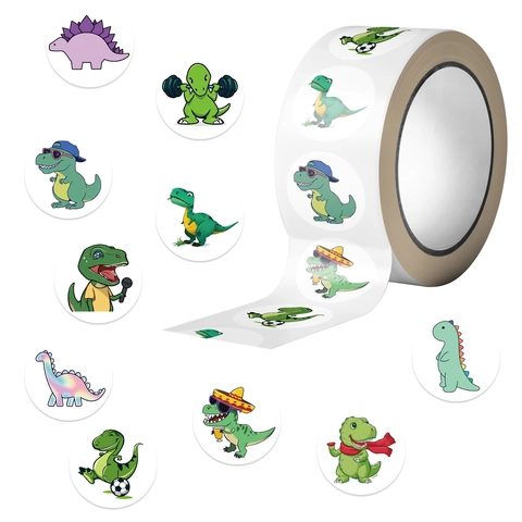 Adesivi per Bambini a Forma di Dinosauro Animato Impermeabili Autoadesivi Rotondi per Scrapbooking Cartoleria Etichette Sigillanti