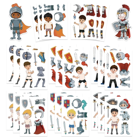 Cartoon Ritter DIY Make A Face Aufkleber Wasserdicht PVC Mittelalterliche Rüstung Ankleiden Aufkleber Für Kinder Handwerk Dekor