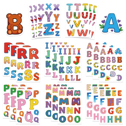Adesivi per Lettere dell'Alfabeto a Cartoni Animati Colorati in PVC Impermeabile Riutilizzabile Decalcomanie Fai-da-te per Bambini