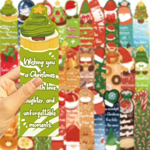 Christmas Cartoon Paper Bookmarks Creative Handmade Material Reading Accessories Santa Snowman Patterns For Students Book Lovers Gifts