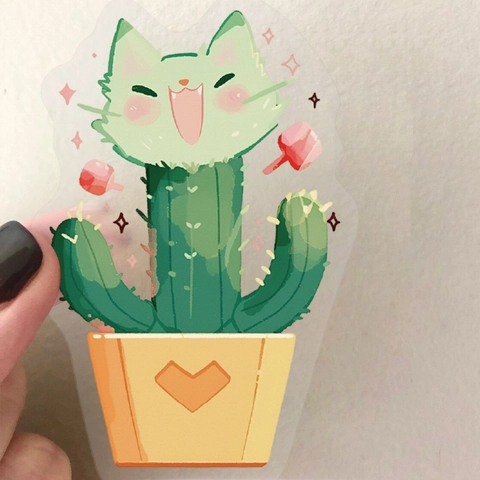 Simpatici Adesivi per Gatti e Cactus PET Impermeabili Trasparenti Decalcomanie Decorative per Diario Laptop Chitarra Fai da Te