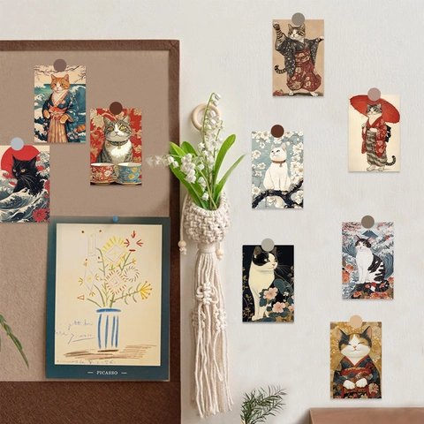 Vintage Ukiyo-e Giapponese Gatto Carte Decorative Da Parete Illustrazione Artistica Adesivi Carta Per Camera Letto DIY