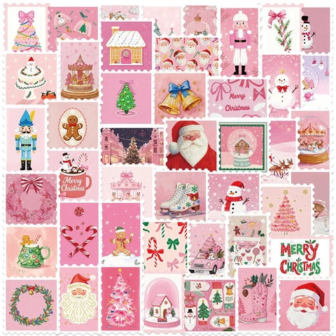 Adesivi Francobolli Natale Rosa Cartone Animato Impermeabili Decalcomanie Decorative Per Chitarra Laptop Bagagli Cancelleria DIY