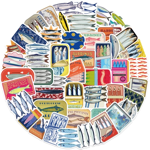 50 Pegatinas Decorativas de Latas de Sardinas Vintage Etiquetas Impermeables de PVC para Portátil Guitarra Maleta Scrapbooking DIY