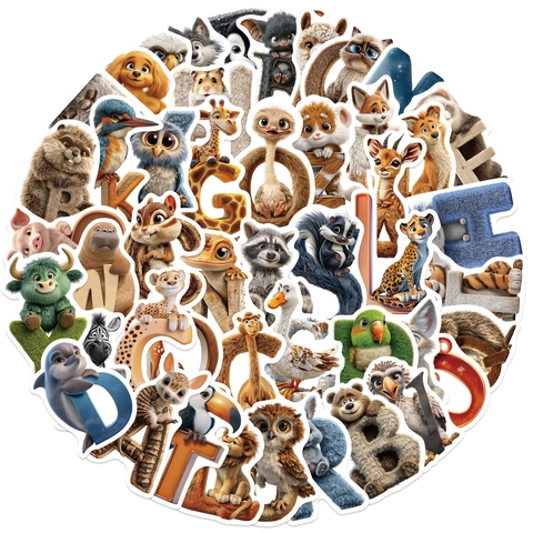 Autocollants Alphabet Animaux Dessin Animé 3D Imperméables en PVC pour Ordinateur Guitare Bagages Stickers Décoratifs DIY Cadeau Enfant