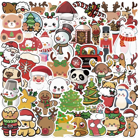 Autocollants de Noël en Dessin Animé Étanche PVC Vinyle Mignon Festif Graffiti Décalcomanies pour Ordinateur Bagages Guitare DIY
