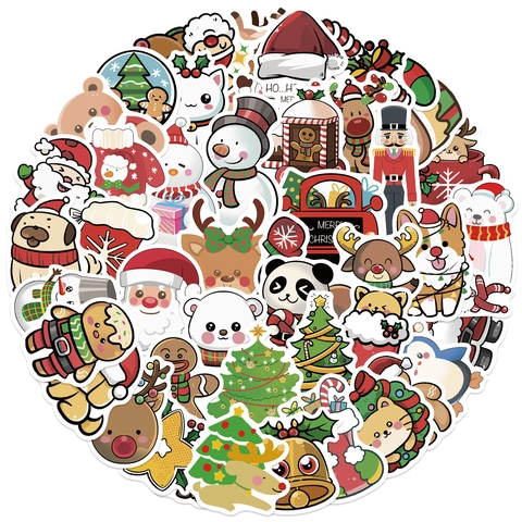 Autocollants de Noël en Dessin Animé Étanche PVC Vinyle Mignon Festif Graffiti Décalcomanies pour Ordinateur Bagages Guitare DIY