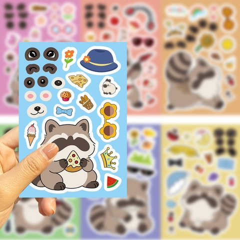 DIY Cartoon Wasbeer Make A Face Stickers Waterdicht PVC Dieren Scrapbooking Decals Voor Kinderen Handwerk Decoratieve Stickervel