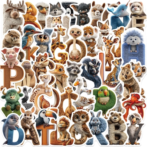Autocollants Alphabet Animaux Dessin Animé 3D Imperméables en PVC pour Ordinateur Guitare Bagages Stickers Décoratifs DIY Cadeau Enfant