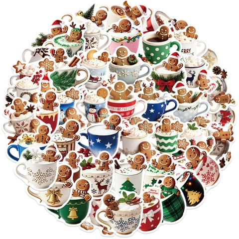 Autocollants de Noël Bonhomme de Pain d'Épices Tasse de Chocolat Chaud Imperméable PVC Pour Ordinateur Bagages Guitare DIY Décor
