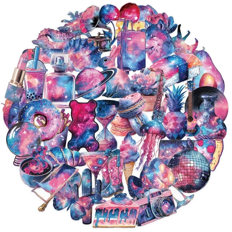 Esthetische Sterrenhemel Stickers Waterdichte PET Galaxy Thema Cartoon Decals Voor Journal Laptop Gitaar DIY Decoratie