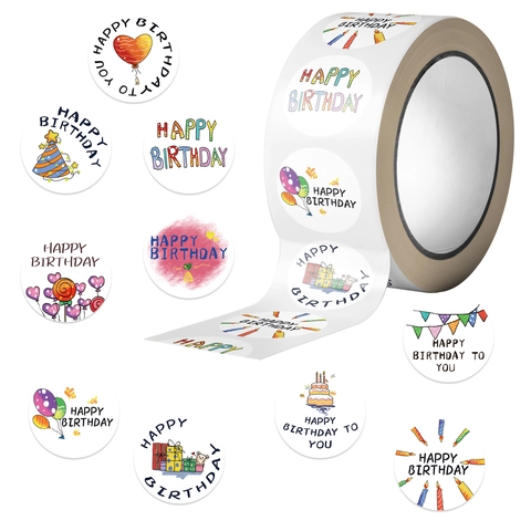 Alles Gute Zum Geburtstag Aufkleber Rund Cartoon Bunt Ballon Kuchen Muster Etikett Aufkleber Für Party Deko Umschlag Siegel