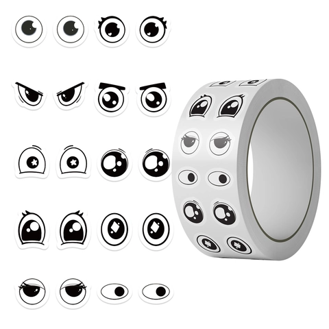 Cartoon Eyes Stickers Waterproof PVC Emoticon Decals For DIY Scrapbooking Envelope Decor Black White Emoticon Label