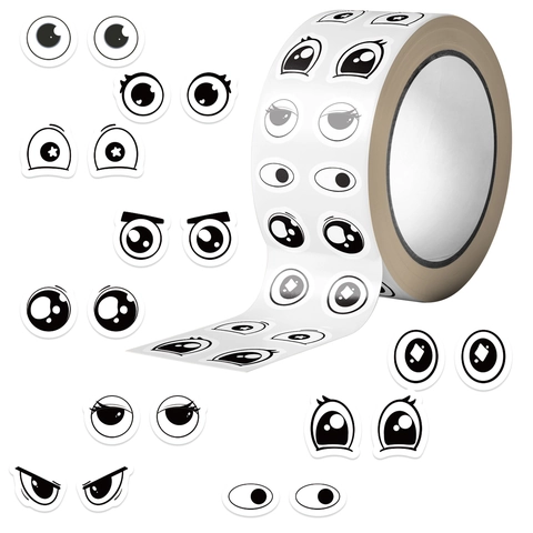 Cartoon Eyes Stickers Waterproof PVC Emoticon Decals For DIY Scrapbooking Envelope Decor Black White Emoticon Label