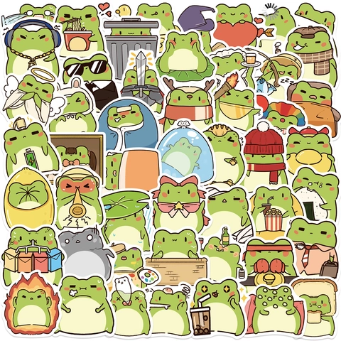 Autocollants en PVC Imperméables Grenouille de Dessin Animé Étiquettes Décoratives DIY pour Ordinateur Guitare Bagages