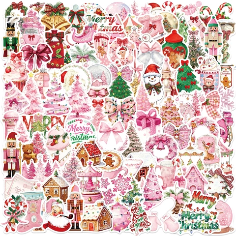 Cartoon Rosa Weihnachten Sticker DIY Dekorativ Wasserdicht PVC Graffiti Aufkleber Für Laptop Gepäck Gitarre Schreibwaren