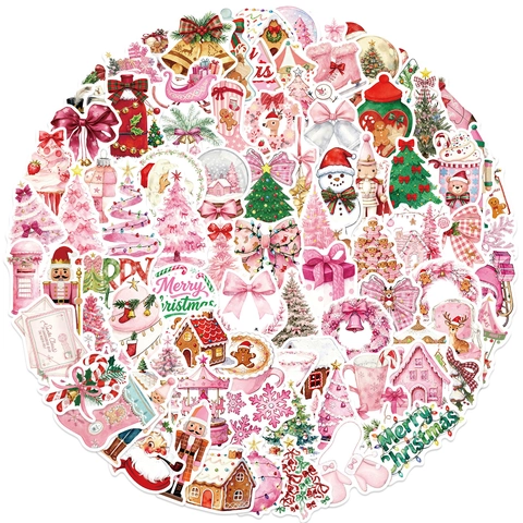 Cartoon Rosa Weihnachten Sticker DIY Dekorativ Wasserdicht PVC Graffiti Aufkleber Für Laptop Gepäck Gitarre Schreibwaren