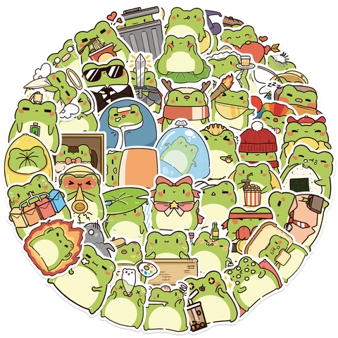 Autocollants en PVC Imperméables Grenouille de Dessin Animé Étiquettes Décoratives DIY pour Ordinateur Guitare Bagages
