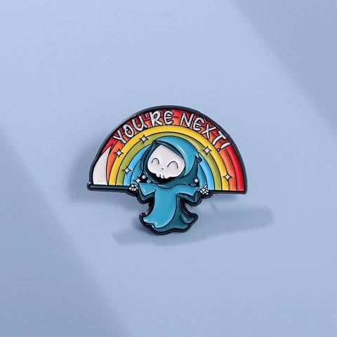 Broche en Émail Unisexe Créative Faucheuse Cartoon et Arc-en-Ciel en Alliage Pin avec Slogan pour Décoration Vêtements Sacs Bijoux