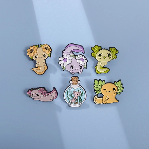 Cartoon Axolotl Emaille Pin Legierung Tier Blume Brosche Für Rucksack Hut Kleidung Dekorative Süße Salamander Pins Schmuck