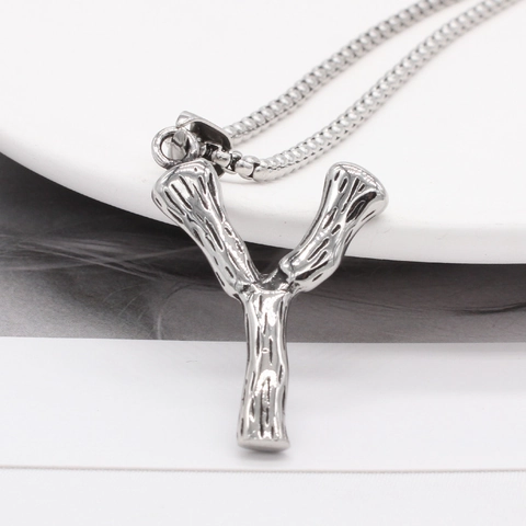 Collar de Pendentif Letra Y de Acero de Titanio Vintage para Hombres Mujeres Gótico Textura Corteza de Árbol Plata Solo Pendentif