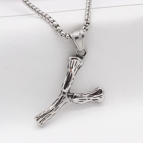 Collar de Pendentif Letra Y de Acero de Titanio Vintage para Hombres Mujeres Gótico Textura Corteza de Árbol Plata Solo Pendentif