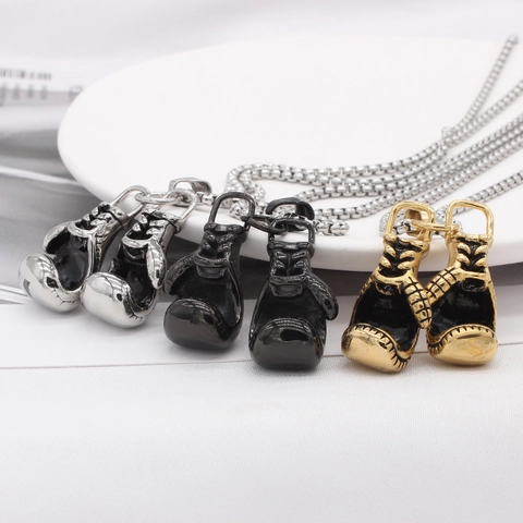 Retro Titanium Steel Boxing Glove Pendant For Men Personality Sports Hip Hop Style Gold Silver Black Pendant Jewelry