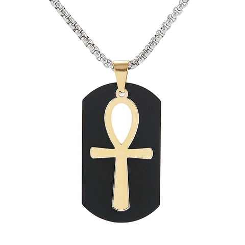 Collar con Colgante de Escudo de Cruz de Ankh de Acero Inoxidable Vintage Símbolo de Anubis Egipcio Estilo Religioso Unisex