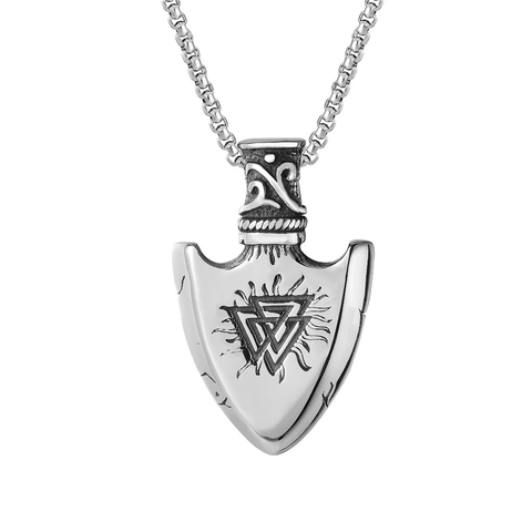 Stainless Steel Viking Pendant For Men Vintage Nordic Valknut Vegvisir Punk Warrior Shield Arrowhead Pendant Only