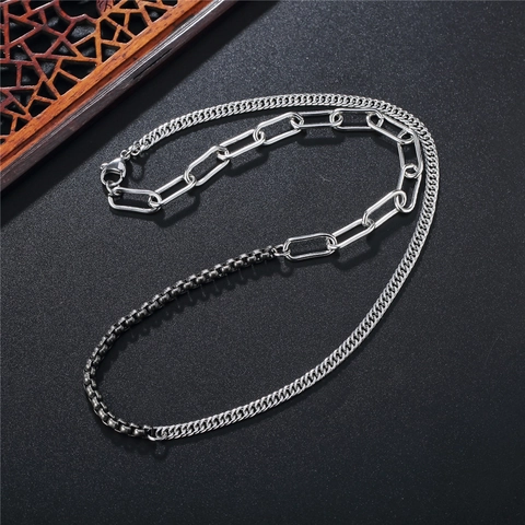 Industrial Style Stainless Steel Mixed Chain Necklace For Men Women Street Wear Spliced Paperclip And Venice Chain Jewelry