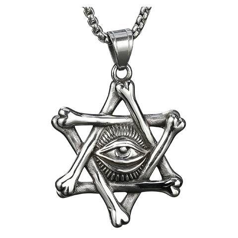 Μενταγιόν από ανοξείδωτο χάλυβα Vintage Hexagram Bone Eye Of Providence Μόνο μενταγιόν χωρίς αλυσίδα Gothic Punk