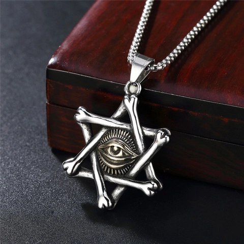 Μενταγιόν από ανοξείδωτο χάλυβα Vintage Hexagram Bone Eye Of Providence Μόνο μενταγιόν χωρίς αλυσίδα Gothic Punk