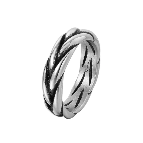 Anello a Fascia Intrecciata in Acciaio Inossidabile Vintage Ossidato Minimalista Anello da Dito Impilabile per Uomo Donna Gioielli
