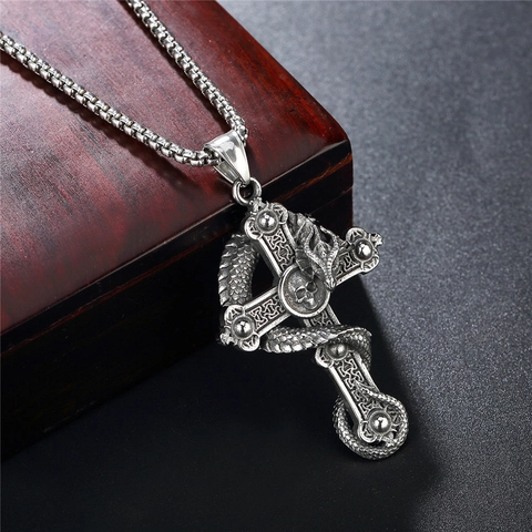 Vintage Titanstahl Drache Kreuz Anhänger Ohne Kette Gothic Totenkopf Feder Anhänger Für Herren Biker Schmuck