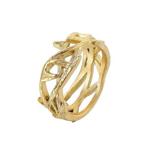 Anillo de Acero Inoxidable con Corona de Jesús Espinas Rama de Olivo Color Dorado Hueco Estilo Punk Gótico Joyería para Hombres Mujeres Decoración Diaria Regalo