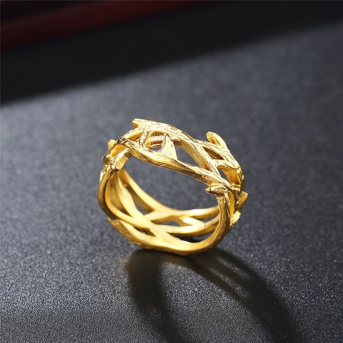 Anillo de Acero Inoxidable con Corona de Jesús Espinas Rama de Olivo Color Dorado Hueco Estilo Punk Gótico Joyería para Hombres Mujeres Decoración Diaria Regalo