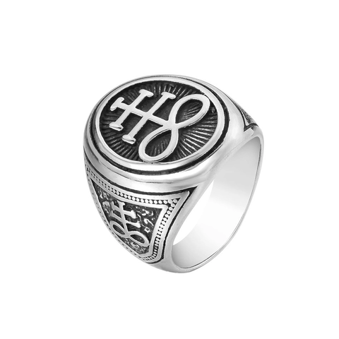 Anillo de Sello de Acero Inoxidable Vintage Cruz de Leviatán para Hombre Gótico Punk Color Acero Anillo Místico