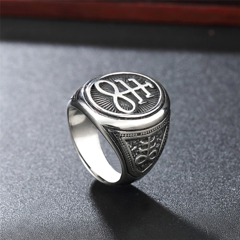 Anillo de Sello de Acero Inoxidable Vintage Cruz de Leviatán para Hombre Gótico Punk Color Acero Anillo Místico