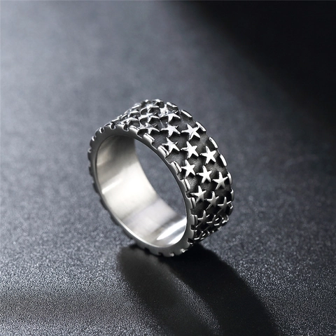 Retro Punk Stainless Steel Star Ring Embossed Pentagram Titanium Steel Band For Men Women Vintage Streetwear Jewelry