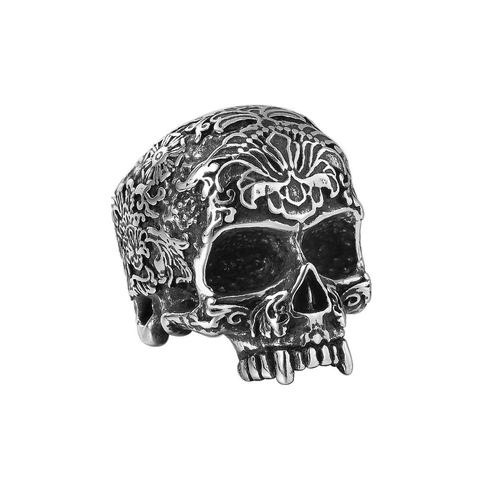 Anillo de Calavera Gótica Vintage para Hombre de Acero Inoxidable Titanio Tallado Floral Punk Rock Band Joyería Anillo Decorativo