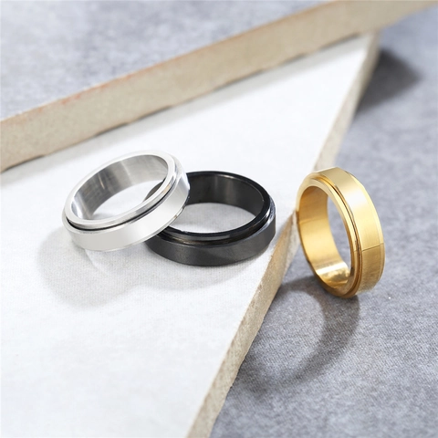 Anello Spinner in Acciaio Inossidabile per Sollievo dallo Stress Ansia Minimalista Liscio Scanalato Fedina per Uomo Donna Gioielli