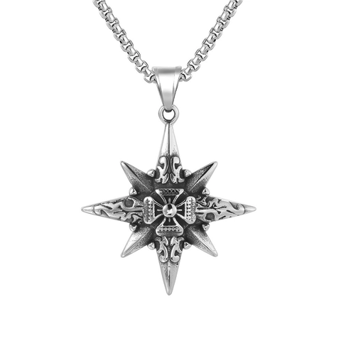 Colgante de Brújula Cruz Estrella de Acero de Titanio Retro para Hombre Estilo Gótico Punk Vintage Colgante Solo Sin Cadena Joyería