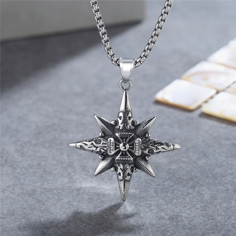 Colgante de Brújula Cruz Estrella de Acero de Titanio Retro para Hombre Estilo Gótico Punk Vintage Colgante Solo Sin Cadena Joyería