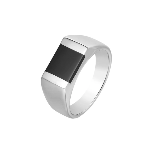 Anello con Sigillo in Acciaio al Titanio Minimalista per Uomo Donna Con Intarsio Rettangolare in Smalto Nero Gioielli Geometrici Lucidi