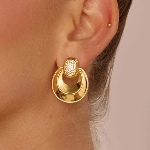 Stainless Steel Geometric C Shape Hoop Earrings With Rhinestone Waterproof Hypoallergenic Luxury Style Jewelry For Women