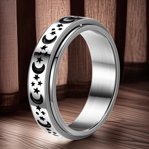 Stainless Steel Spinner Ring Star Moon Sun Daisy Rotating Anxiety Relief Fidget Ring For Men Women Stress Relief Band Ring