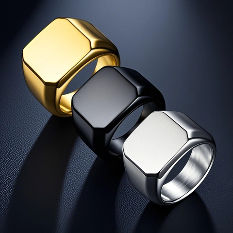 Minimalistischer Edelstahl Siegelring Für Damen Herren Quadratisch Rund Herz Geometrisch Poliertes Band Gold Silber Schwarz Schmuck