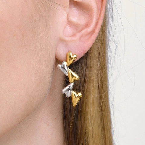 Orecchini A Lobo Cuore Acciaio Inossidabile Bicolore Oro Argento Impermeabile Ipoallergenico Gioielli Moda Per Donna
